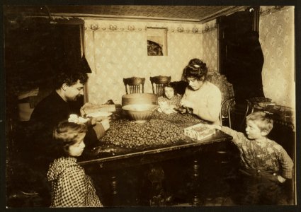 3-30 P.M. Picking nuts in dirty basement. The dirtiest imaginable children were pawing over the nuts, eating lunch on the table, etc. Mother had a cold, blew her nose frequently (without LOC cph.3b24279