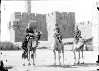 3 Turk. (i.e., Turkish) officers on camels before Tower of David LOC matpc.08139