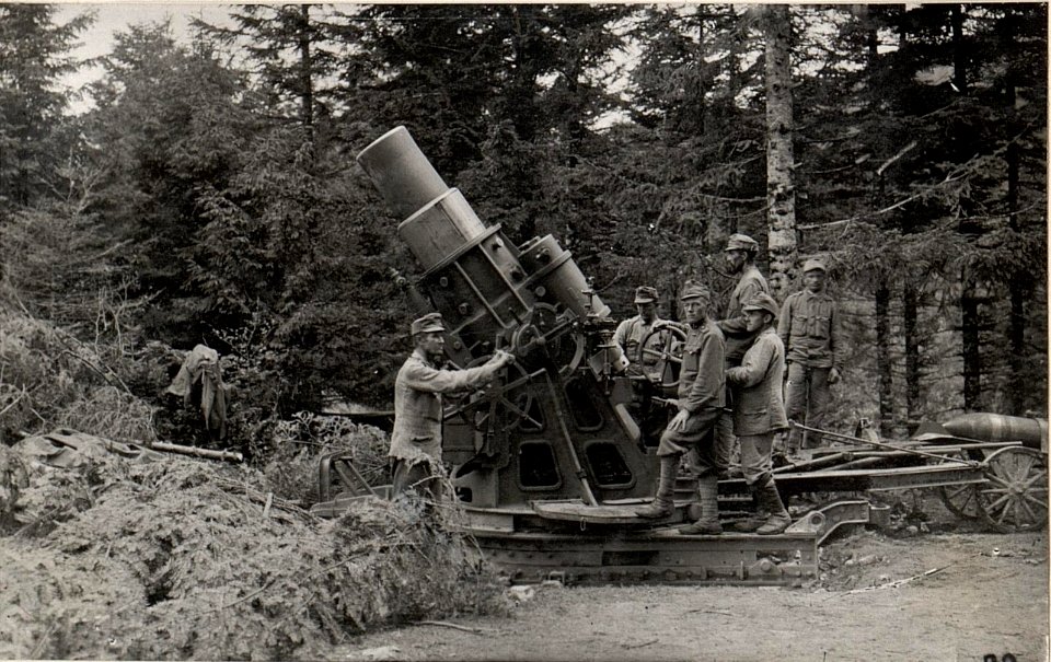 30.5 cm Mörser in Stellung im Ternovanerwalde.27.8.17 (BildID 15599443)