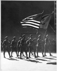 367th Regiment Infantry, The Buffaloes, presented with colors. Marching up Fifth Avenue, New York . . . - NARA - 533580 photo