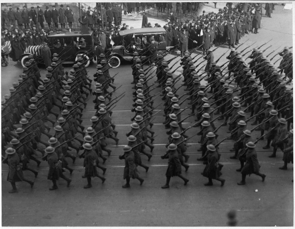 369th Infantry marching on Fifth Avenue, New York City. Returned (African American) troops of the 3 . . . - NARA - 533579