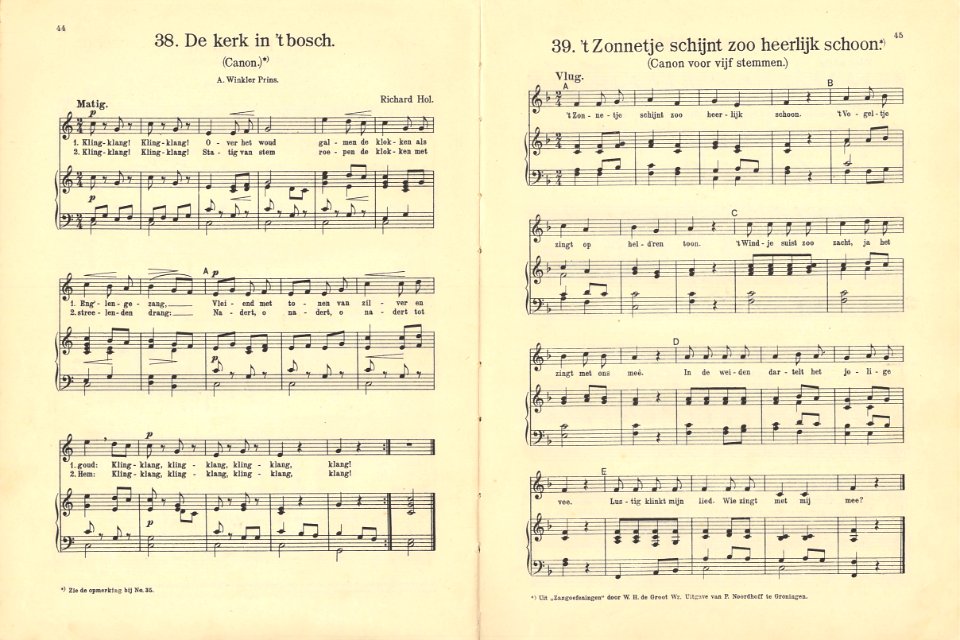 38 De kerk in t bosch, pagina 44 & 39 t Zonnetje schijnt xoo heerlijk schoon, pagina 45