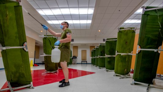 3rd Medical Battalion Corpsman sanitize facility for USS Theodore Roosevelt Sailors 200409-N-EC658-1049 (49774742887)