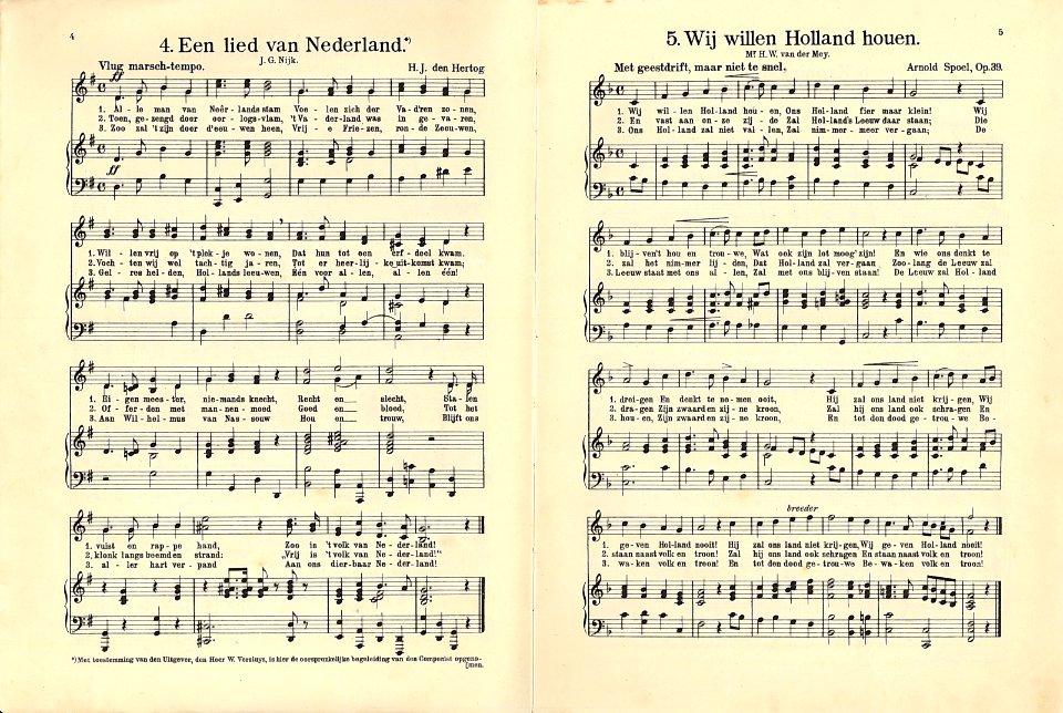 4 Een lied van Nederland, pagina 4 & 5 Wij willen Holland houen, pagina 5