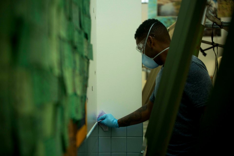 3rd Medical Battalion Corpsman sanitize facility for USS Theodore Roosevelt Sailors 200409-M-RB959-1031 (49774411816)
