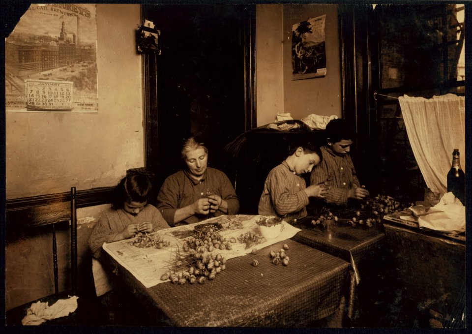 4 P.M. Basso family, 2 Carmine St., N.Y. Apt 17. Making roses in dirty, poorly lighted kitchen. They work some at night. Pauline, 6 years old, works after school, Peter, 8 works until 8 LOC cph.3a38583