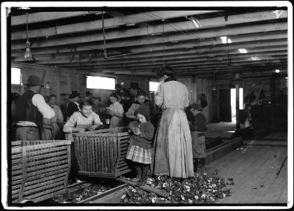 4 year old Mary, who shucks oysters, (two pots a day). Tends the baby when not working. The boss said that next year... - NARA - 523418