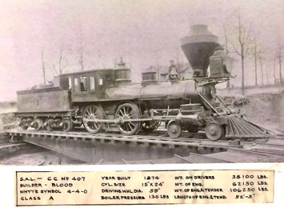 4-4-0 steam locomotive CC No 407 by Blood from 1874 photo