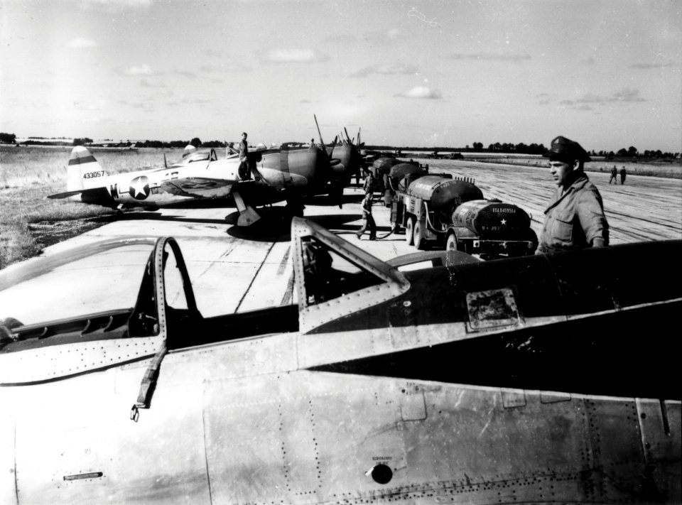 406th Fighter Group P-47D refueling Identifiable 44-33057