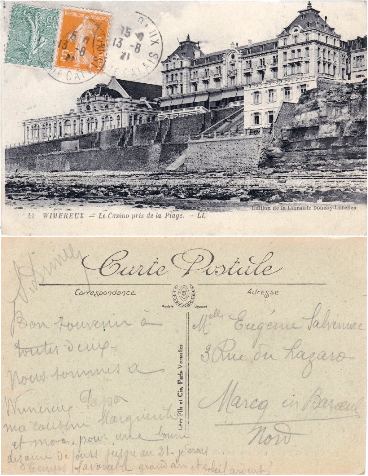 41 Wimereux — Le Casino pris de la plage. - L.L - rº-vº