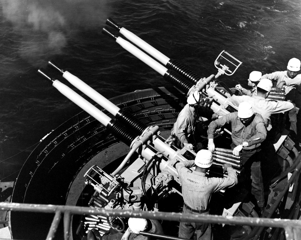 40 mm Bofors firing on USS Badoeng Strait (CVE-116) c1948