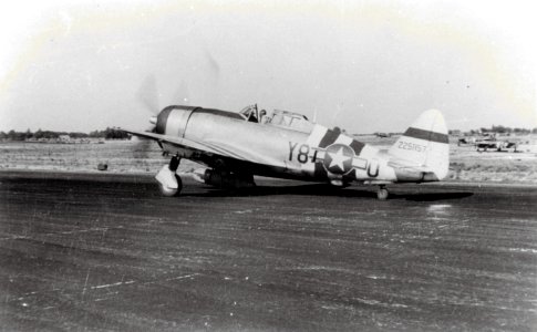 404th Fighter Group 507th FS P-47D taking off from Chippelle Airfield A-5