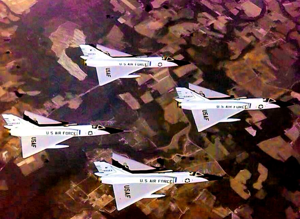 48th Fighter-Interceptor Squadron F-106 Delta Dart Four-Ship Formation