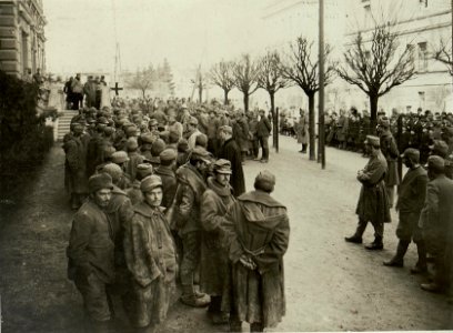 497 Mann, 16 Offiziere in Villach, die bei Santa Lucia am 17.III.1916 gefangen genommen wurden (BildID 15470048)