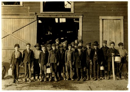 5 P.M. Boys going home from Monongah Glass Works. A native remarked 'De place is lousey wid kids.' (See -188.) LOC cph.3a50540
