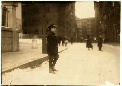 5 p.m. John McBride, messenger -27 Metropolitan Messenger and Mailing Co., 67 Bromfield Street. Said he was 14 years old and gets $5 a week. Taken near State House. LOC nclc.03995