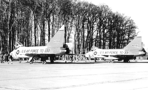 525th Fighter-Interceptor Squadron Convair TF-102 Delta Daggers on flightlne