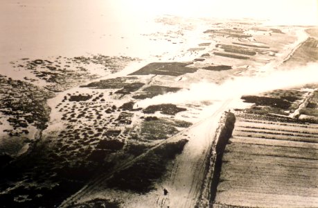 57 Tas de goémon et brûlage de la soude sur les dunes vus du phare d'Eckmühl en direction de saint-Guénolé vers 1900