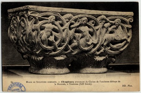 57. Musée de sculpture comparée. Chapiteau provenant du cloître de l'ancienne abbaye de la Daurade, à Toulouse (XIIe siècle). ND Phot. - FRAC31555 9Fi3183 photo