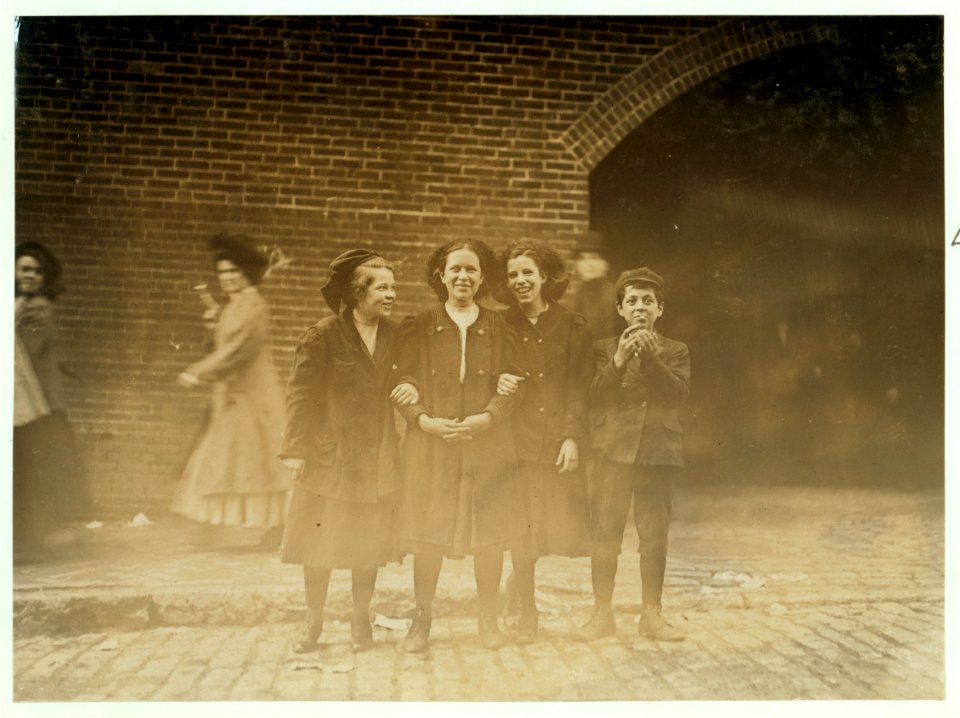 6 P.M. April 23, 1909. A few of the young workers in Bates Mfg. Co., Lewiston, Me. Many more and younger. This mill is as bad as the average South Carolina mill in regard to child labor. LOC cph.3b21715