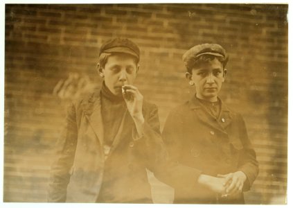 6 P.M. April 23,1909. Two of the youngest workers in Bates Mfg. Co., Lewiston, Me. Have worked there 8 years. LOC cph.3c27567