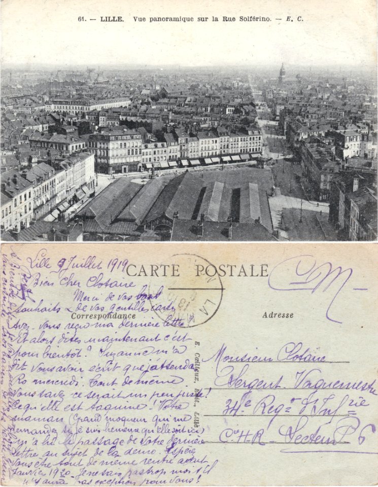 61. — Lille. Vue panoramique sur la Rue Solférino. – E. C. - vº-rº