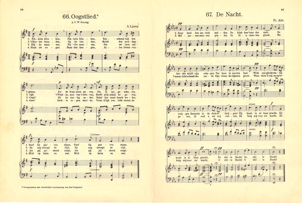 66 Oogstlied, pagina 86 & 67 De Nacht, pagina 87