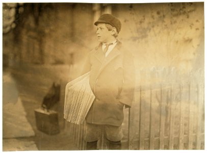 7-00 A.M. Sells before school, after school and Saturday and Sunday. Begins at 6 A.M. Been selling 3 years. Bridgeport, Conn. LOC nclc.03283