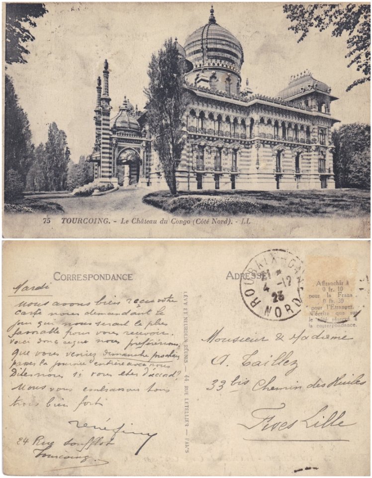 75 Tourcoing. - Le Château du Congo (côté Nord). - v°-r°