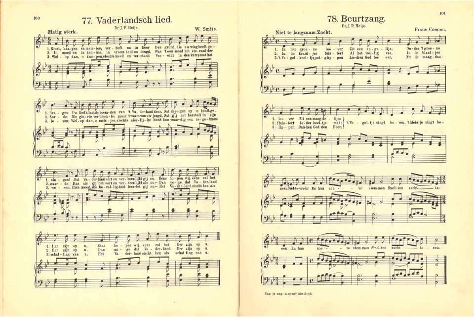 77 Vaderlandsch lied, pagina 100 & 78 Beurtzang, pagina 101