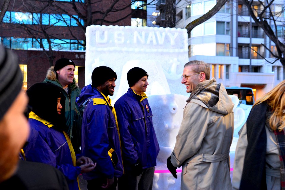 7th Fleet commander visits sailors' sculpture at 67th Sapporo Snow Festival 160208-N-OK605-019