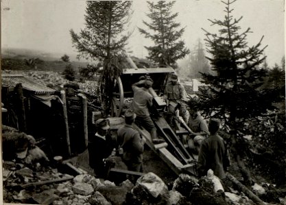 8 cm Feldkanone als Fliegerabwehrgeschütz auf Malga Morro bei Vielgereuth (Folgaria). Aufgenommen am 13. Mai 1916. (BildID 15534126)