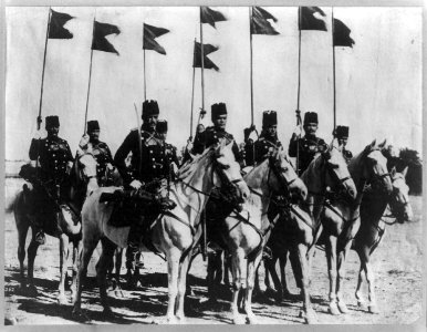 8 members of the Turkish cavalry on horseback with flags LCCN2002708818