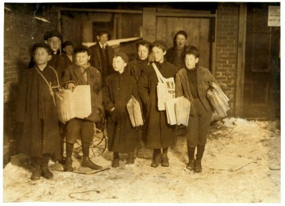 8,9 and 10 years old starting out at 6 A.M. Sunday. (Caption -602- '6-00 A.M. Sunday, March 7, 1909. Boys starting out with Sunday papers. Some were only 8 and 9 years old. Many more LOC nclc.03302