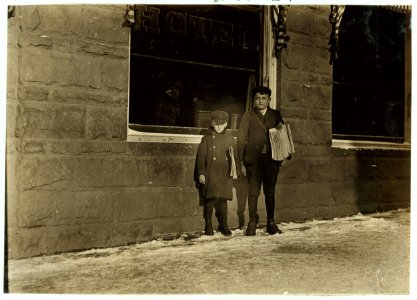 8 A.M. A cold and windy day. Small boy, Paul Zozzaro, 9 years old, begins at 7 A.M. daily. Then goes to school. Sells after school until 6 P.M. and later. Older brother, Tony, gets up at 5 LOC cph.3b38157