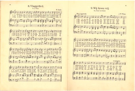8 Vlaggelied, pagina 10 & 9 Wij leven vrij, pagina 11