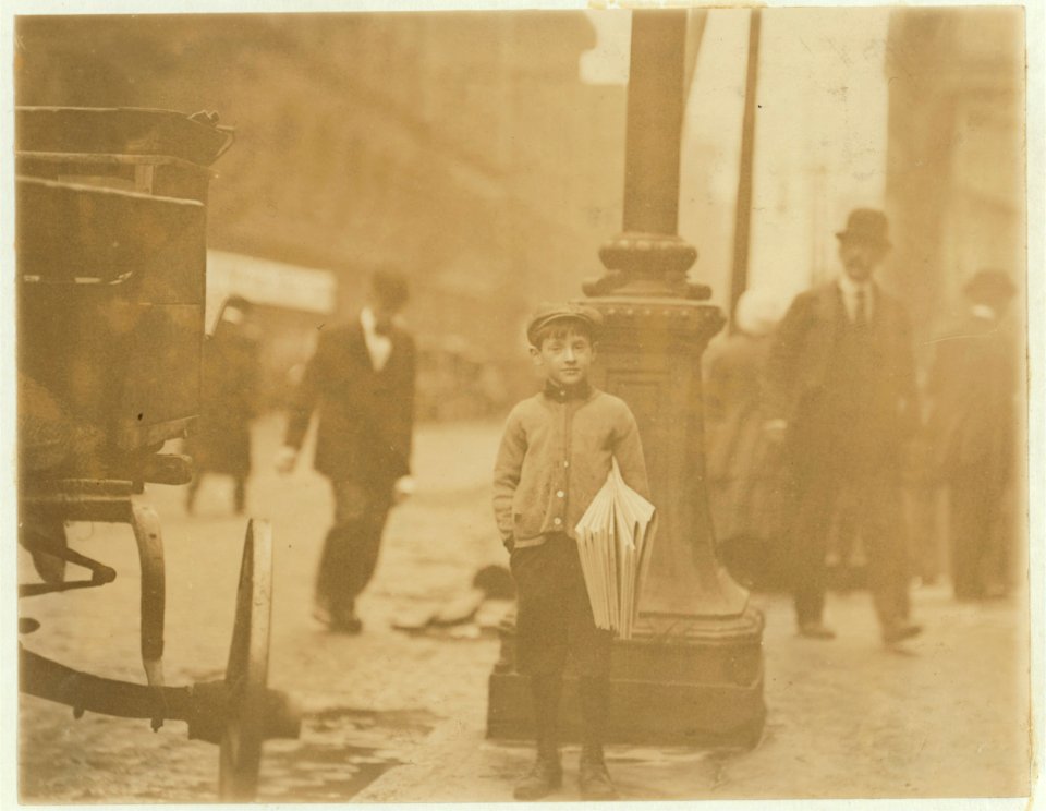 8 year old boy selling at 7th and Olive. Saturday P.M. May 7th, 1910. Witness E.N. Clopper,. LOC nclc.03476