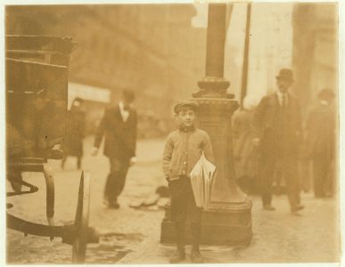 8 year old boy selling at 7th and Olive. Saturday P.M. May 7th, 1910. Witness E.N. Clopper,. LOC nclc.03476