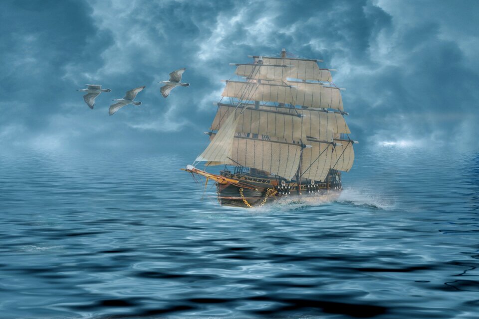 Sea ship water wave