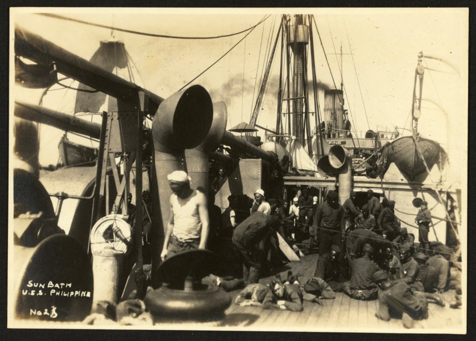 803rd Pioneer Infantry Battalion on the U.S.S. Philippine (troop ship) from Brest harbor, France, July 18, 1919). no. 2(...), Sun bath, U.S.S. Philippine LCCN2010651615