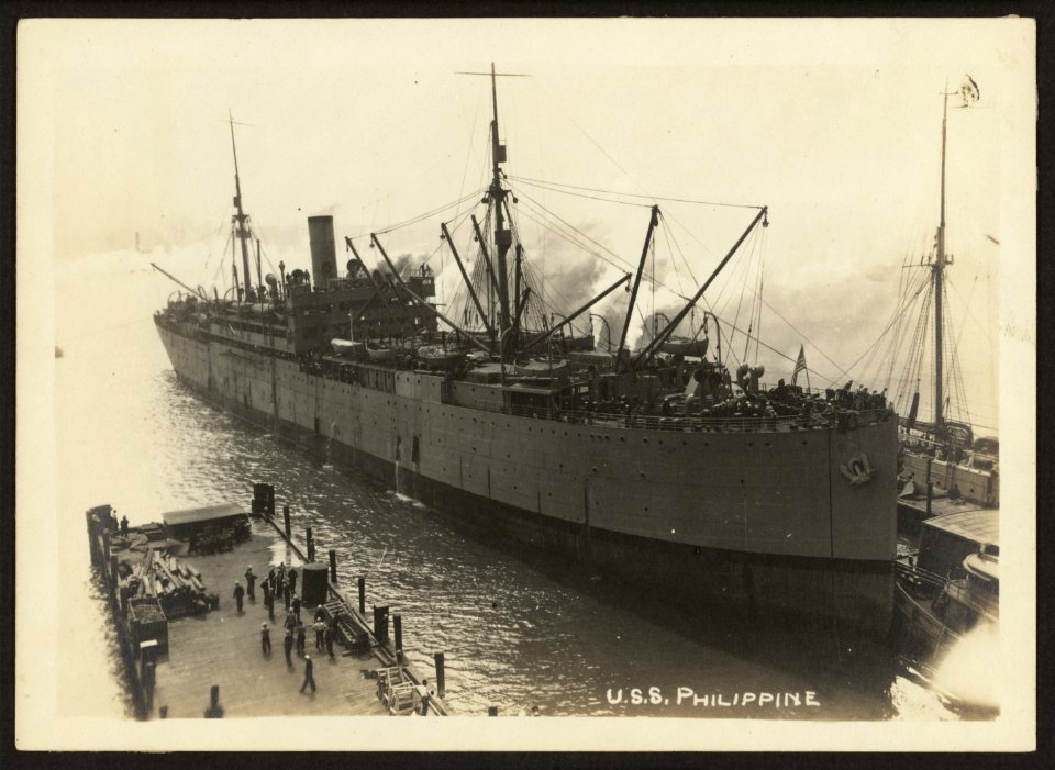 803rd Pioneer Infantry Battalion on the U.S.S. Philippine (troop ship) from Brest harbor, France, July 18, 1919). U.S.S. Philippine LCCN2010651621
