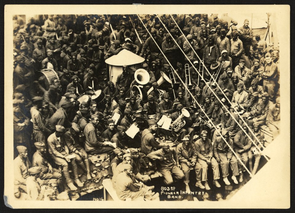 803rd Pioneer Infantry Battalion on the U.S.S. Philippine from Brest harbor, France, July 18, 1919). no. 16, 803rd Pioneer Infantry band LCCN98501232