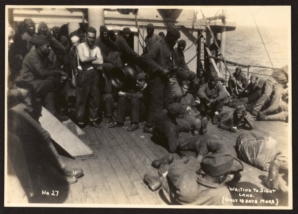 803rd Pioneer Infantry Battalion on the U.S.S. Philippine (troop ship) from Brest harbor, France, July 18, 1919). no. 27, Waiting to sight land (only 10 days more LCCN2010651611