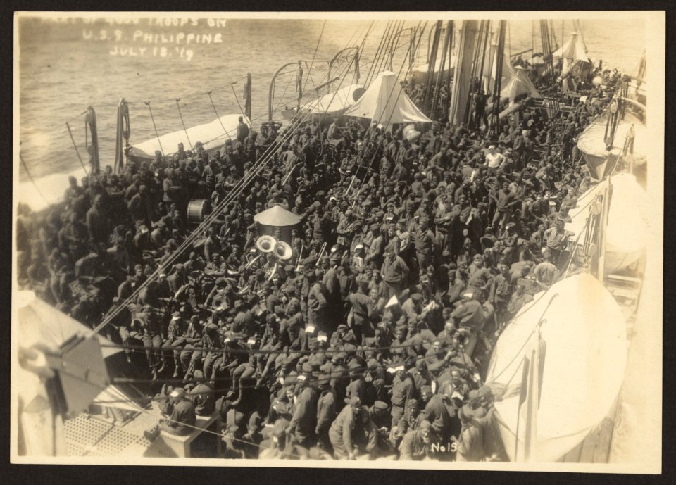 803rd Pioneer Infantry Battalion on the U.S.S. Philippine (troop ship), from Brest harbor, France, July 18, 1919) no. 15, Part of 4000 troops on U.S.S. Philippine LCCN2010651618