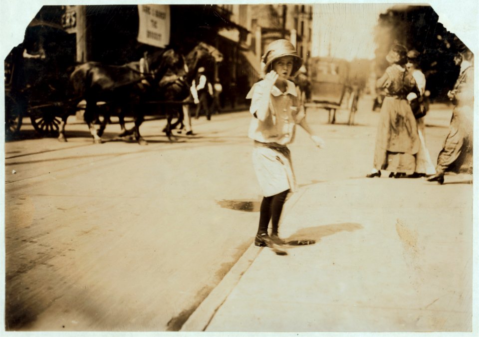 9 year old cash girl in Gafer Department store. At first glance the home conditions with a one-armed father and several children in the family would indicate that her small wages were LOC cph.3b39427