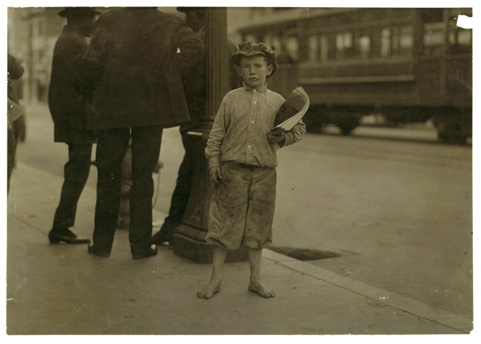 9 year old newsie. Tough specimen of Los Angeles newsboys. See California report. Los Angeles, California Exhib(it) Panel LOC nclc.03968