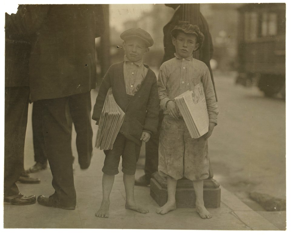 9 year old newsie and his 7 year old brother 'Red.' Tough specimen of Los Angeles newsboys. See California report. LOC nclc.03962