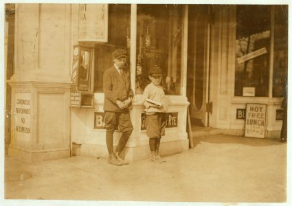 A 10 yr. old newsie, who had just been selling in this saloon for the other boy, his boss, E. Street, near 13th, Washington, D.C., The boss is Herbert Solomon, 452 D. St., N.W., Washington, LOC nclc.03750
