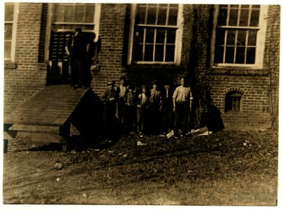 A bad New Years start for the children. A group of doffer boys who were cleaning up in the Atherton Mill, Charlotte, N.C., during the noon hour. The superintendent had forbidden my taking LOC nclc.01568