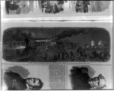 A band of rebels firing into the (railroad) cars near Tunstall's Station, Virginia, June 13, 1862 LCCN99614102